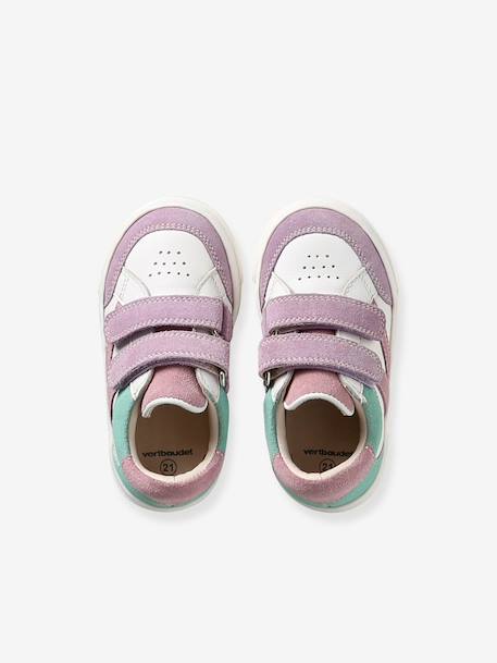 Leather trainers with hook and loop tape for babies set purple+set white 