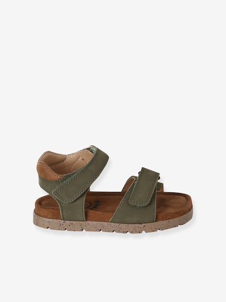 Leather Hook-&-Loop Sandals for Children, Designed for Autonomy khaki+navy blue 