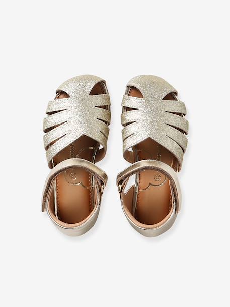 Girls' open leather ballerinas gold 