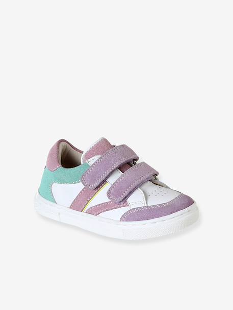 Leather trainers with hook and loop tape for babies set purple+set white 