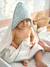 Customisable cotton muslin bath cape and wash mitt MARGUERITE printed blue 