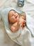 Customisable cotton muslin bath cape and wash mitt MARGUERITE printed blue 