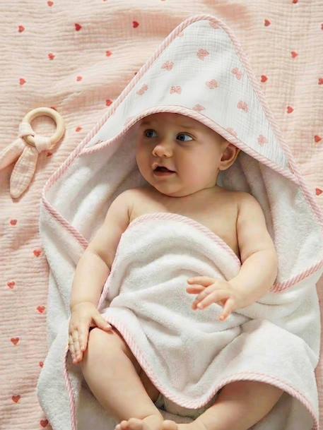 Bath Cape & Wash Mitt with Bows printed white 