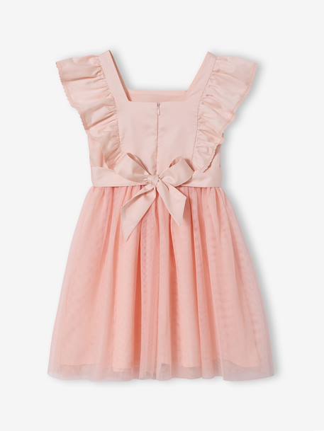 Ruffled Occasion Wear Dress in Cotton Gauze & Tulle, for Girls ecru+pale pink+sage green+white 