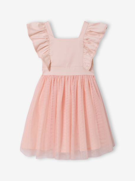 Ruffled Occasion Wear Dress in Cotton Gauze & Tulle, for Girls ecru+pale pink+sage green+white 
