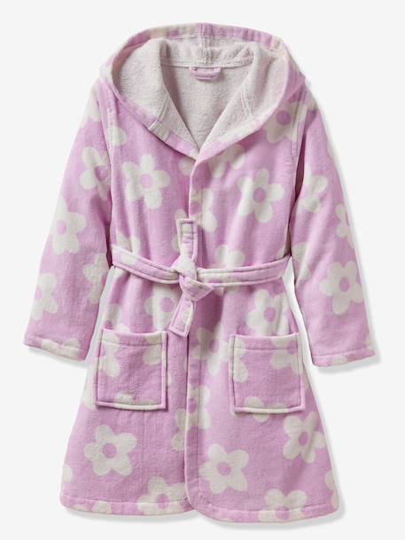 Customisable MARGUERITE bathrobe for children, with recycled cotton mauve 