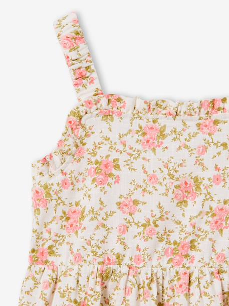 Mid-length dress with a floral print ecru 