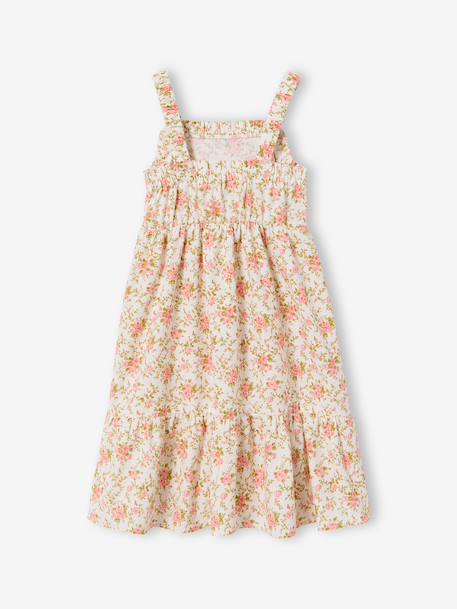 Mid-length dress with a floral print ecru 