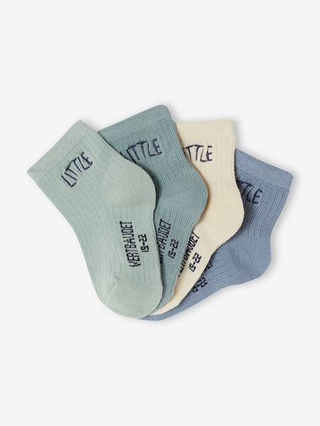 Pack of 4 Pairs of 'Little' Socks for Babies coral+navy blue+pale blue+pale pink 