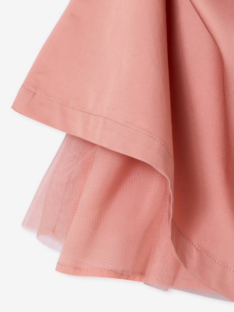 Occasion Wear Dress with Golden Sash for Girls blush+white 