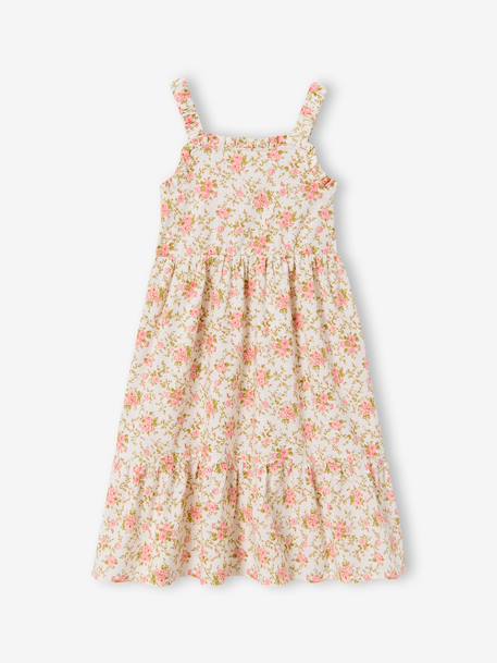 Mid-length dress with a floral print ecru 