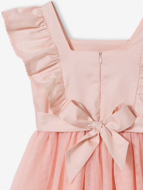 Ruffled Occasion Wear Dress in Cotton Gauze & Tulle, for Girls ecru+pale pink+sage green+white 