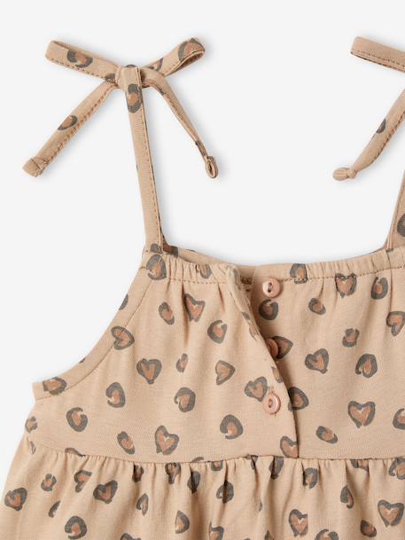Baby girl's organic cotton dress with braces beige+striped pink 