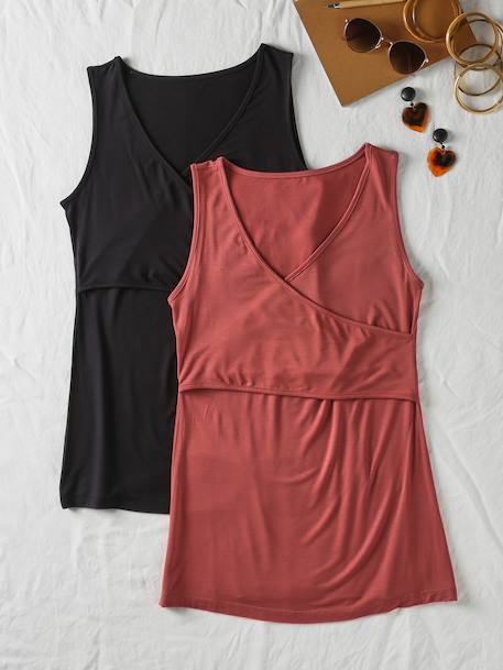 Pack of 2 Sleeveless Tops with Crossover Effect for Maternity, Fiona by ENVIE DE FRAISE navy blue+terracotta 