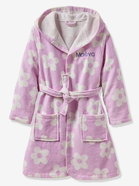 Customisable MARGUERITE bathrobe for children, with recycled cotton mauve 