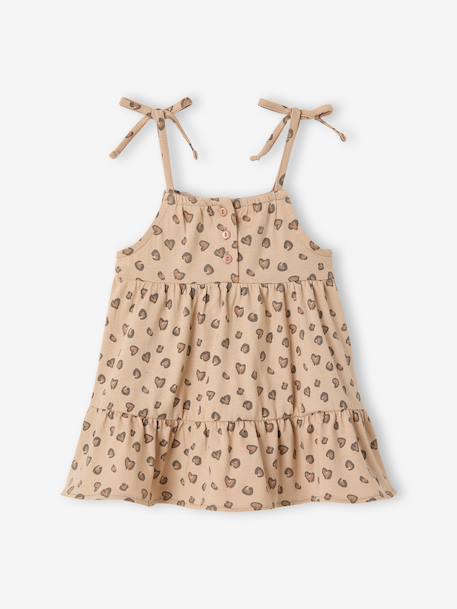 Baby girl's organic cotton dress with braces beige+striped pink 