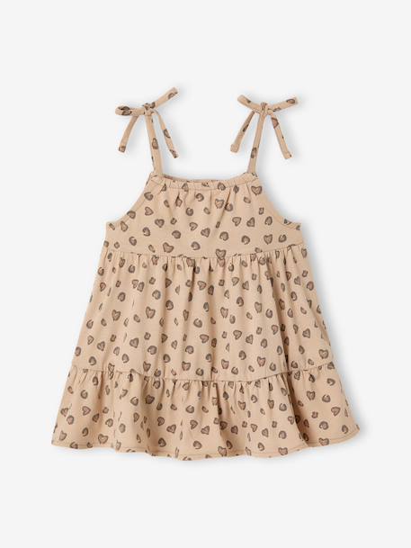 Baby girl's organic cotton dress with braces beige+striped pink 