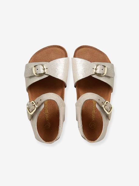 Leather buckle sandals gold+pale pink 