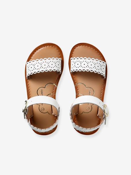 Girls' leather buckle sandals white 