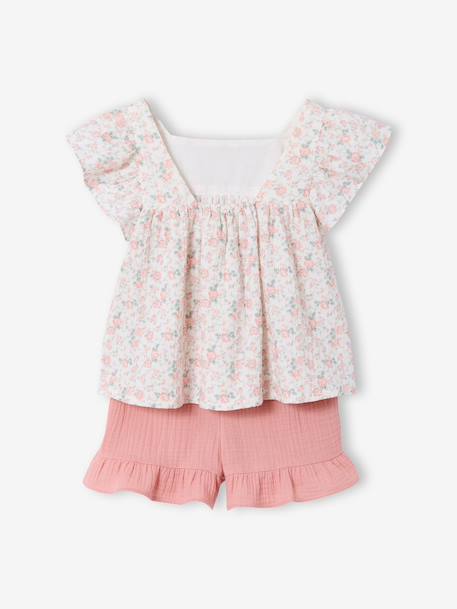 Cotton gauze short and top set blush+sage green 