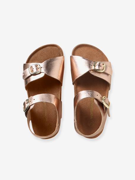 Leather buckle sandals gold+pale pink 