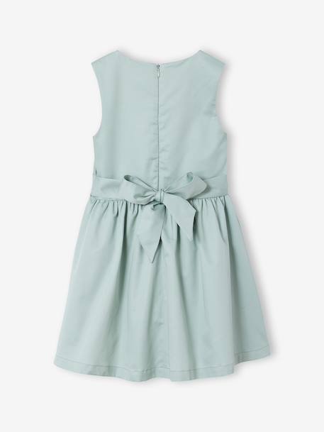 Set of skater dress, bolero and band for head accessories for hair sage green+white 