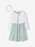 Set of skater dress, bolero and band for head accessories for hair sage green+white 