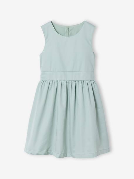 Set of skater dress, bolero and band for head accessories for hair sage green+white 