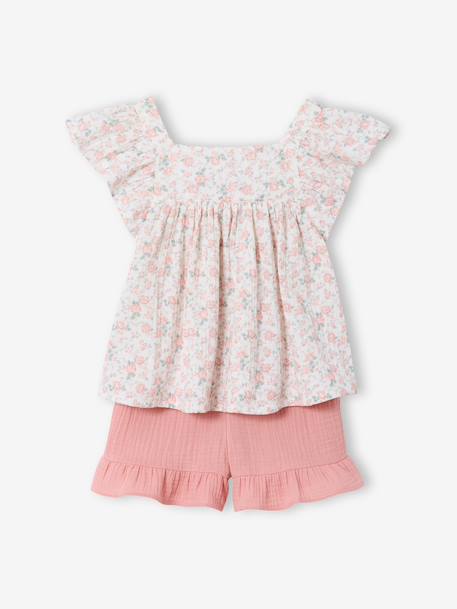 Cotton gauze short and top set blush+sage green 