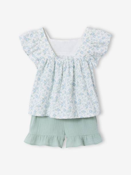 Cotton gauze short and top set blush+sage green 