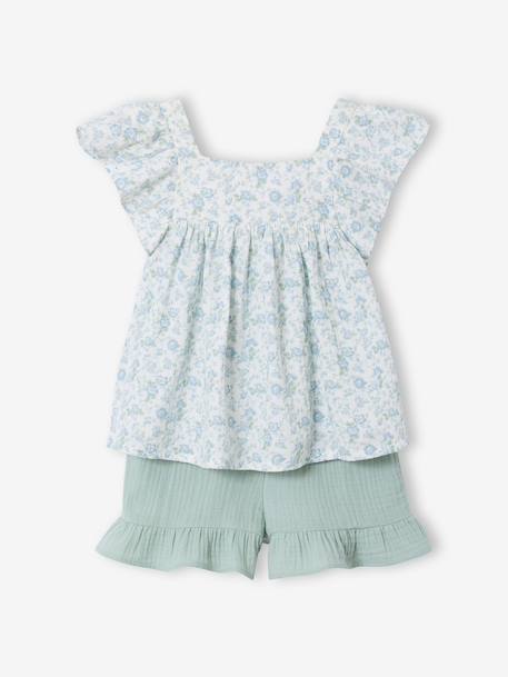 Cotton gauze short and top set blush+sage green 