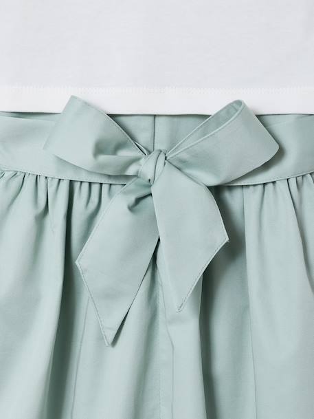 Set of skater dress, bolero and band for head accessories for hair sage green+white 