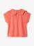 Girls' fancy embroidered collar T-shirt coral+ecru 