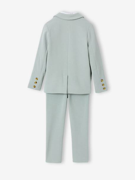 Ceremony suit with Mao collar shirt, jacket and trousers for boys aqua green+beige+sky blue 