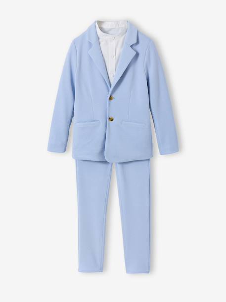 Ceremony suit with Mao collar shirt, jacket and trousers for boys aqua green+beige+sky blue 