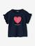 Girl's short-sleeved t-shirt with romantic pattern and frill detail ecru+navy blue+rose+sage green 