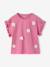Girl's short-sleeved t-shirt with romantic pattern and frill detail ecru+navy blue+rose+sage green 