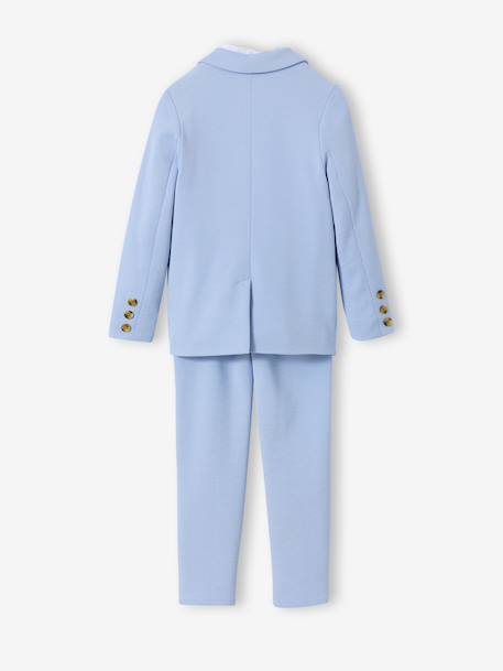 Ceremony suit with Mao collar shirt, jacket and trousers for boys aqua green+beige+sky blue 