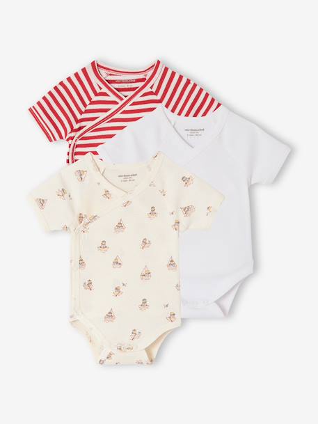 Pack of 3 organic cotton baby boy bodysuits red 