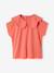 Girls' fancy embroidered collar T-shirt coral+ecru 