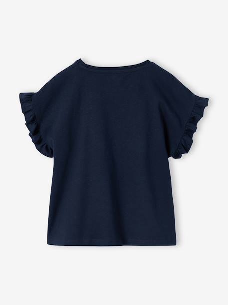 Girl's short-sleeved t-shirt with romantic pattern and frill detail ecru+navy blue+rose+sage green 