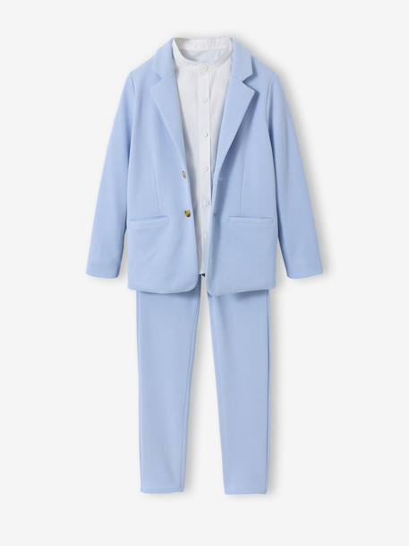 Ceremony suit with Mao collar shirt, jacket and trousers for boys aqua green+beige+sky blue 