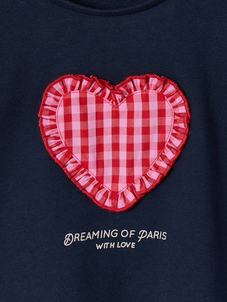 Girl's short-sleeved t-shirt with romantic pattern and frill detail ecru+navy blue+rose+sage green 