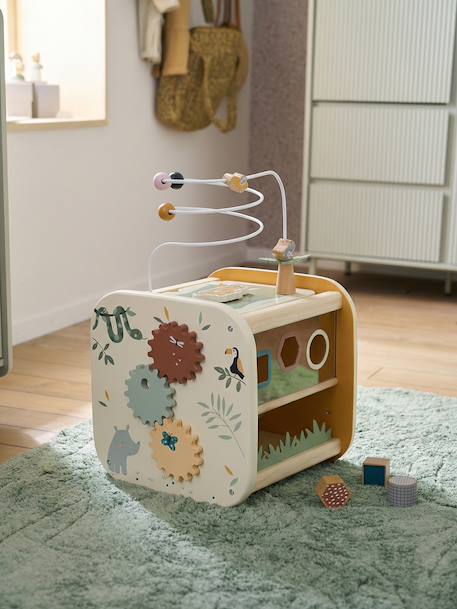 FSC® wooden multi-activity cube yellow 
