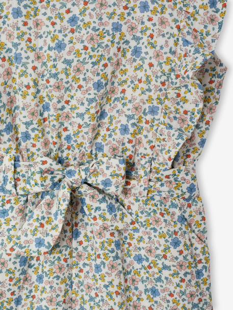 Frilly Cotton Gauze Playsuit for Girls ecru+sage green 