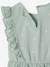 Frilly seersucker dress for girls printed white+sage green 