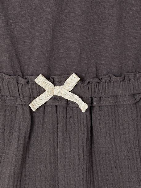 Two-fabric playsuit for girls old rose+slate grey 