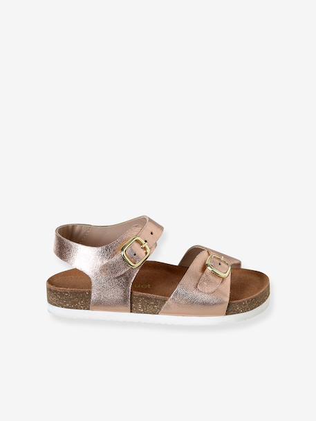 Leather buckle sandals gold+pale pink 