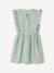 Frilly seersucker dress for girls printed white+sage green 