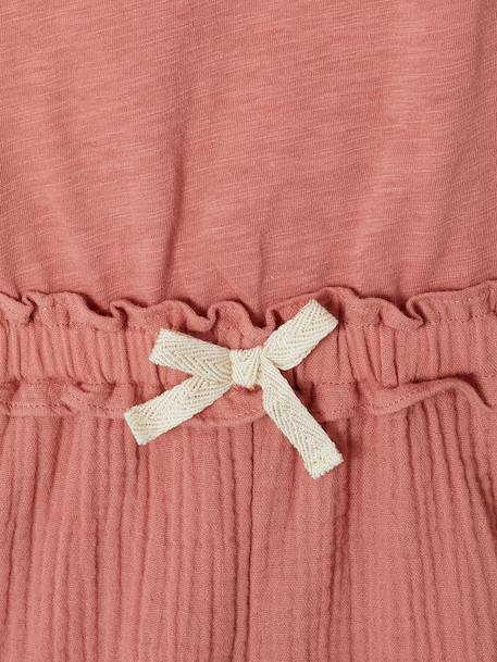 Two-fabric playsuit for girls old rose+slate grey 